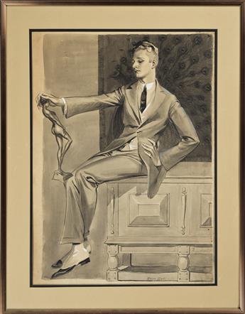 EHLER DAHL (1895-1945) Dandy appraising nude sculpture.  (GAY / LGBTQ THEME)